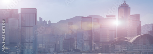Photography Hong Kong urban landscape. Modern blurred City