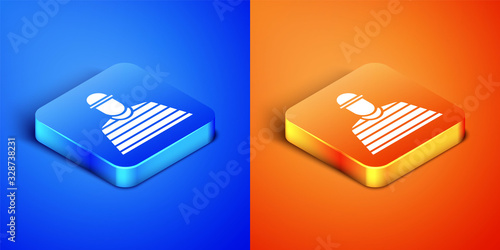 Isometric Prisoner icon isolated on blue and orange background. Square button. Vector Illustration