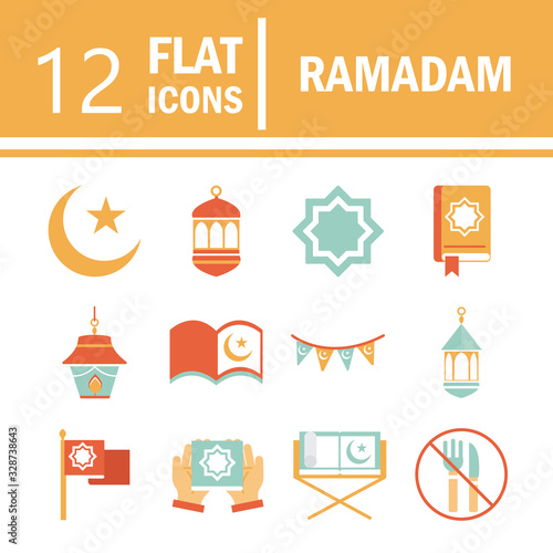 ramadan arabic islamic celebration icon set tone color icon