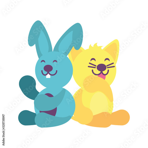 rabbit and cat on white background  baby toys