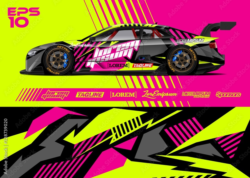 Car wrap racing livery vector. Abstract stripe racing background for