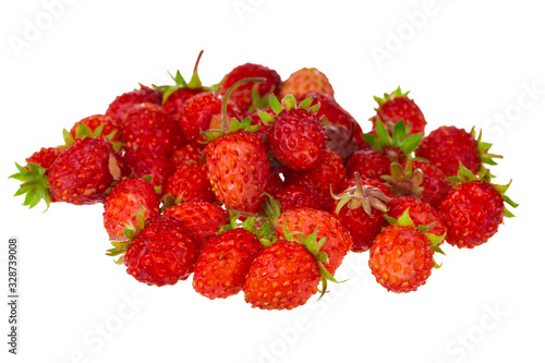 heap of wild strawberry isolated on white