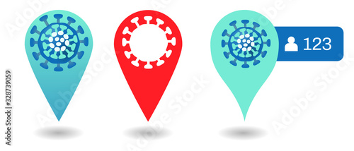 Set pin with coronavirus. Coronavirus 2019-nCoV epidemic infographic element
