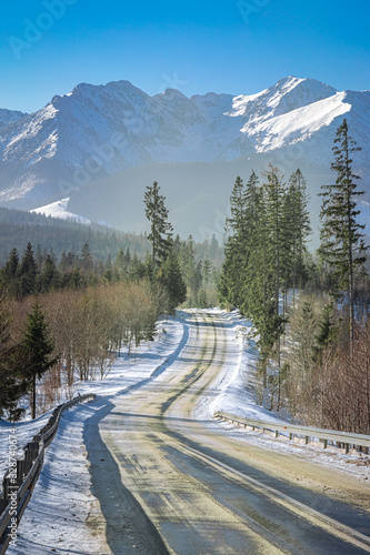 Wonderful black asphalt road in Tatra mountains