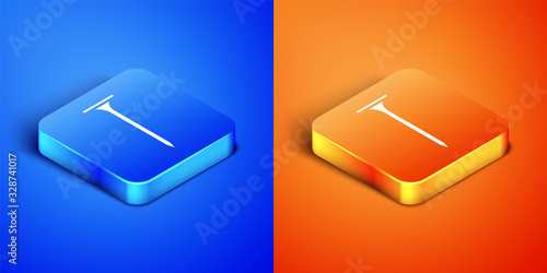 Isometric Metallic nail icon isolated on blue and orange background. Square button. Vector Illustration