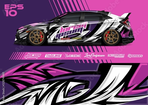 Car graphic livery design vector. Abstract stripe racing background for wrap race car, rally, drift car, cargo van, pickup truck and adventure vehicle. Full vector Eps 10.