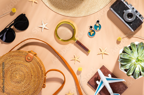 Summer modern clothes set composition. Overhead top view, flat lay. Summertim...