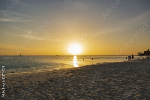 Amazing beauty colorful sunset on Caribbean. Aruba island. Unforgettable view. Amazing background.