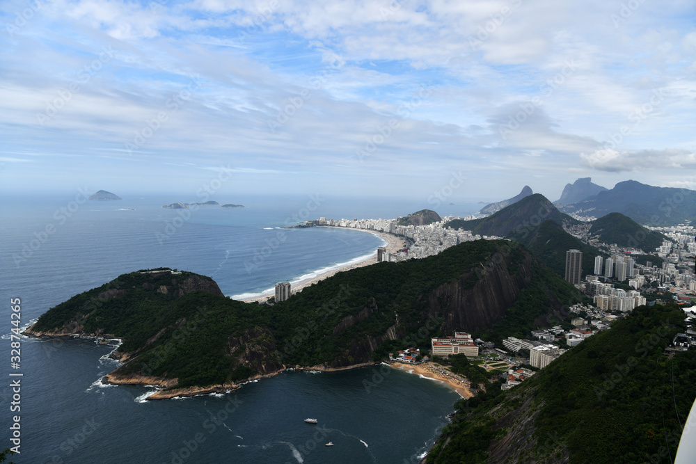 panoramic views of Copacabana beach from the observation deck of the Sugarloaf