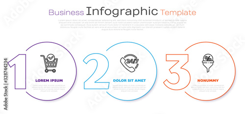 Set line Shopping cart with check mark, Telephone 24 hours support and Lead management. Business infographic template. Vector
