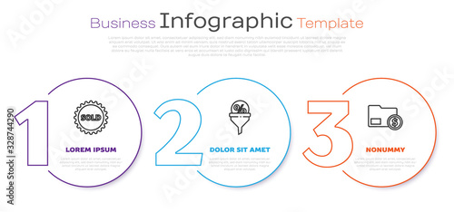 Set line Sold label, Lead management and Envelope with coin dollar. Business infographic template. Vector
