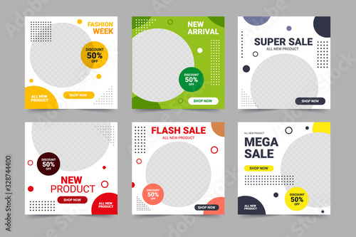 Set of Editable instagram square banner template. circle  background with stripe line shape. Suitable for social media post and web internet ads. Vector illustration with photo college	