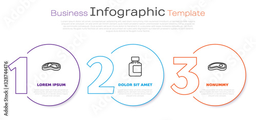 Set line Steak meat, Sauce bottle and Steak meat. Business infographic template. Vector