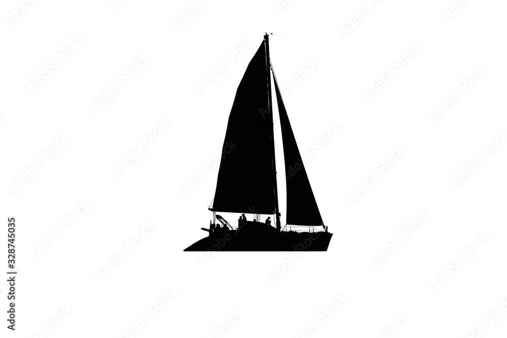 Silhouette of a sailboat black and white