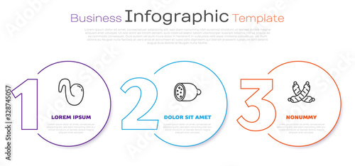 Set line Fried chicken wing, Salami sausage and Crossed sausage. Business infographic template. Vector