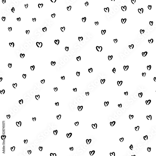 Hen bachelorette party vector seamless pattern with black hearts. Black card simple heart illustration on white background in hand drawn hipster grunge style