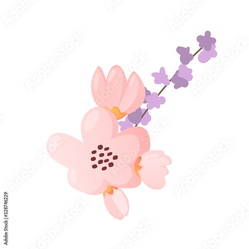Decorative spring flowers boutonniere composition.