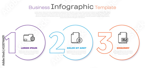 Set line Document folder protection, Finance document and XLS file document. Business infographic template. Vector