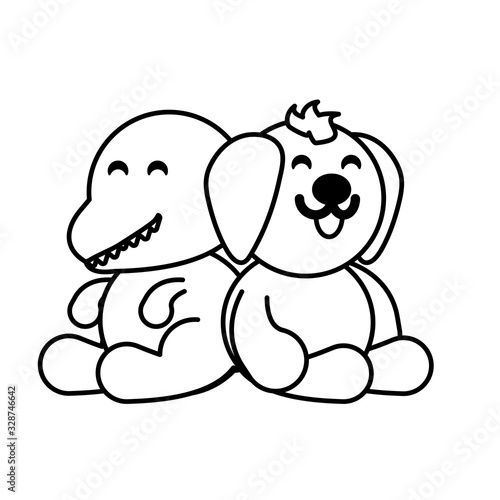dinosaur and dog on white background, baby toys