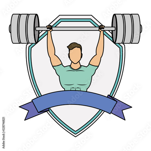 young man athlete weight lifting