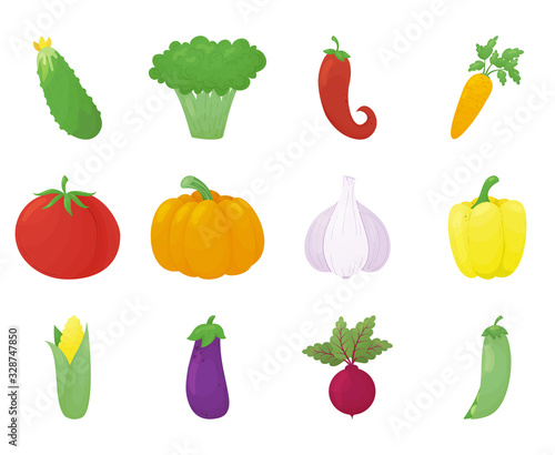 Set of colorful vegetables. Cute collection in cartoon style