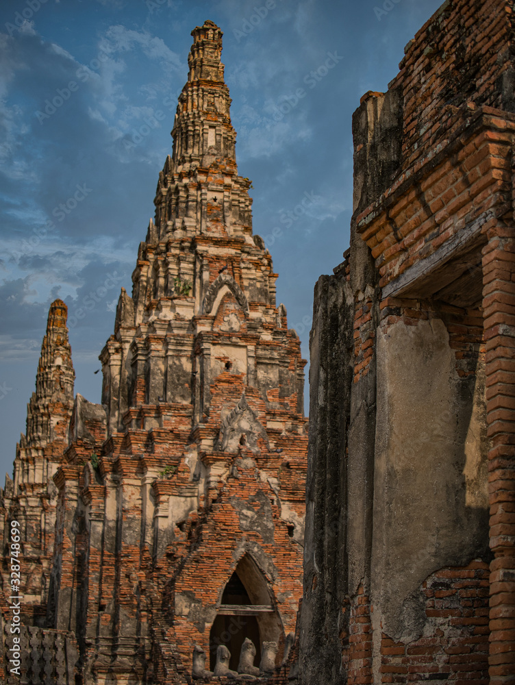 Photos of the Wat Chaiwatthanaram is a Buddhist temple in the city of Ayutthaya Historical Park Thailand. 