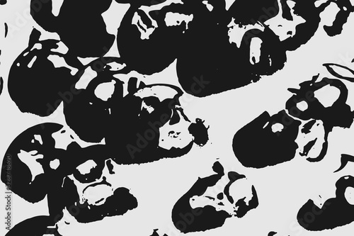 Abstract black white image with long and short intermittent lines made by brush. A monochrome image drawn by hand. Dirty shabby smears of black paint. Vector eps illustration.