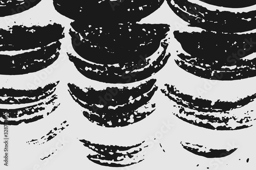 Abstract black white image with long and short intermittent lines made by brush. A monochrome image drawn by hand. Dirty shabby smears of black paint. Vector eps illustration.