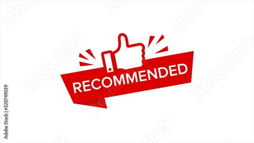 Thumb up emblem. Red color. Recommendation best seller sign. Good advice. Recommended sale label. Bestseller sticker. 4K video animation