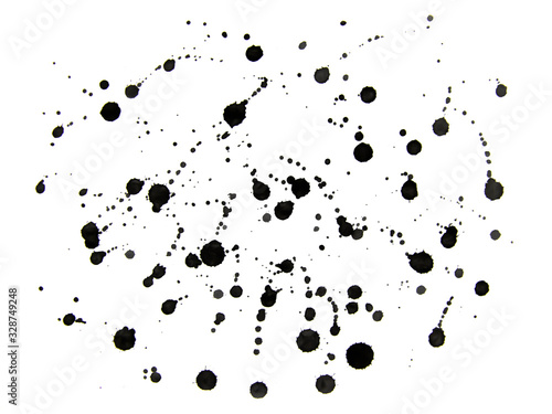 Black watercolor dots on the background.