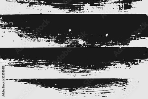 Abstract black white image with long and short intermittent lines made by brush. A monochrome image drawn by hand. Dirty shabby smears of black paint. Vector eps illustration.