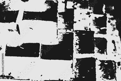 Abstract black white image with long and short intermittent lines made by brush. A monochrome image drawn by hand. Dirty shabby smears of black paint. Vector eps illustration.
