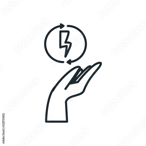 Isolated thunder inside arrows over hand line style icon vector design