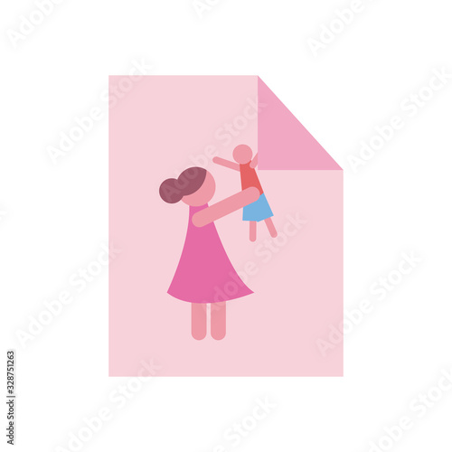 Mother with son inside paper fill style icon vector design
