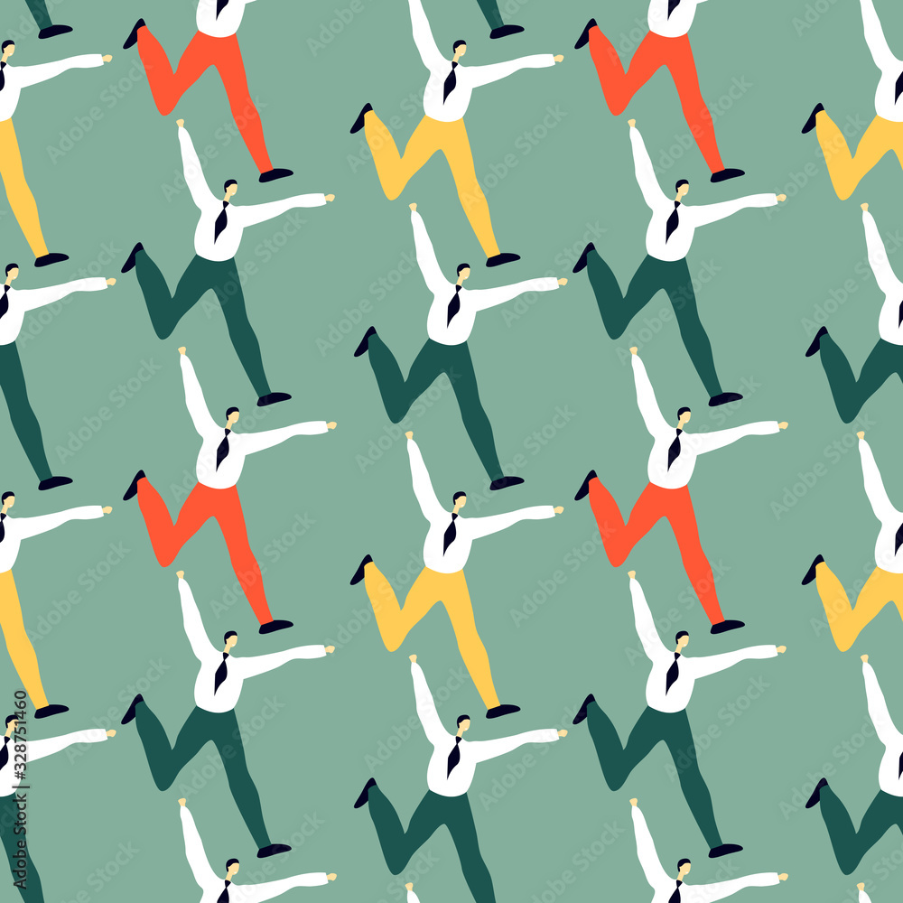 Seamless pattern with dancing office workers. Modern simple design of human's silhouette. Seamless pattern with dancing office workers. Modern simple design of human's silhouette.