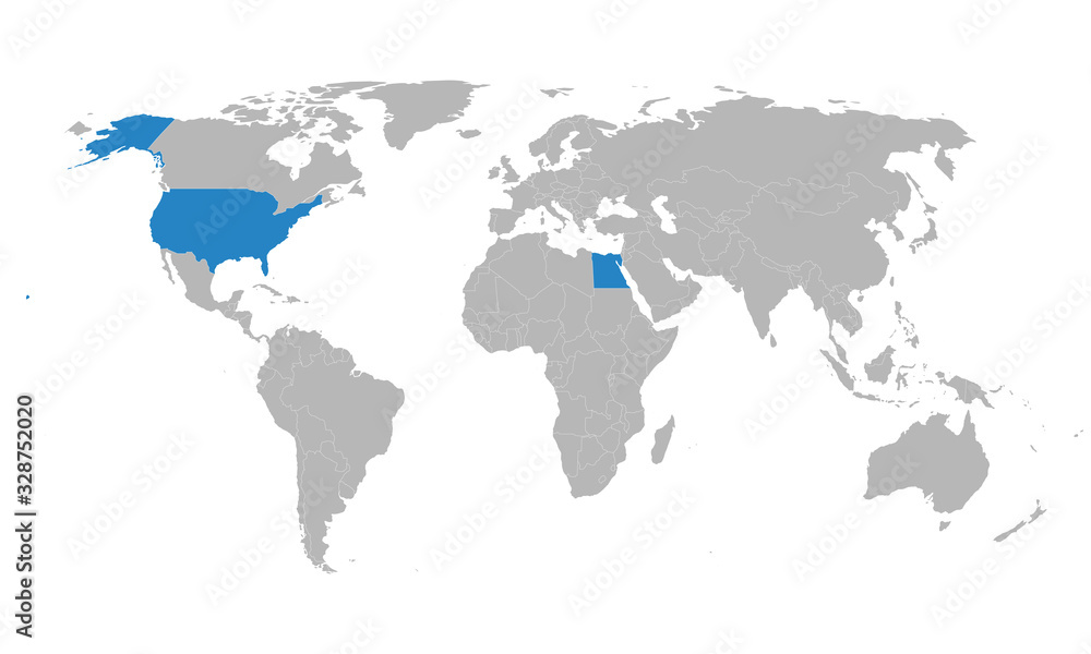 Egypt, USA countries map highlighted on world map. Business concepts, trade and economic relations.