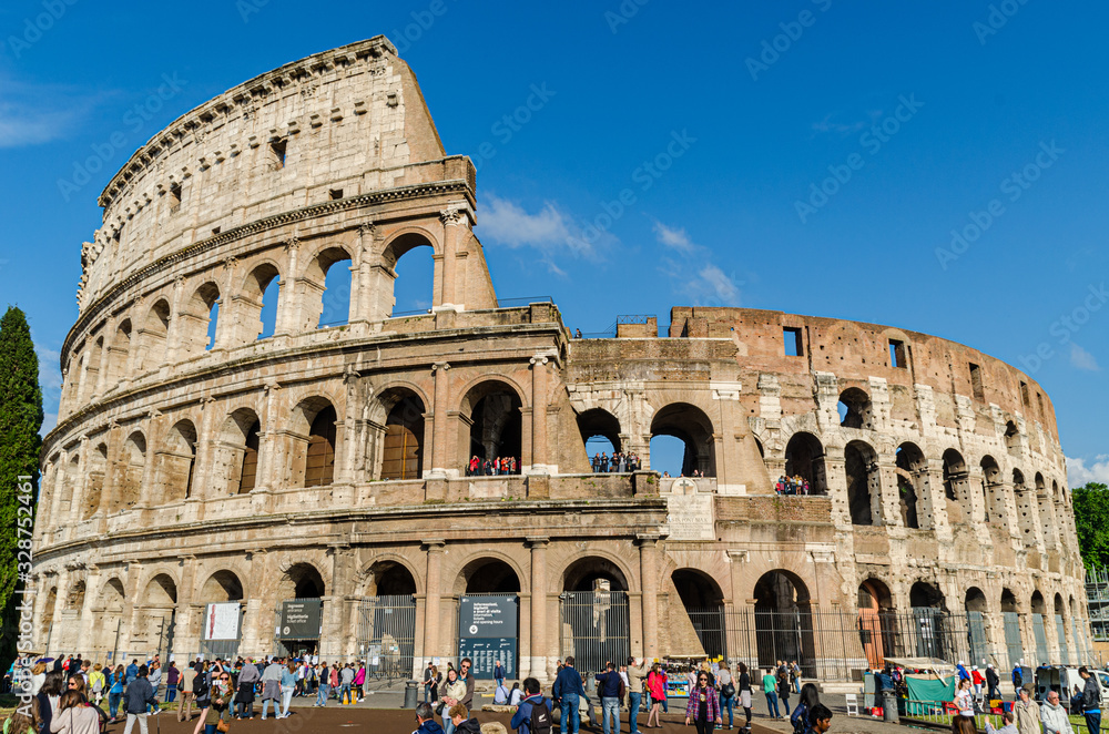 May 23, 2015 Rome, Italy: Magnificent view of famous Roman Colosseum exterior in Rome Italy