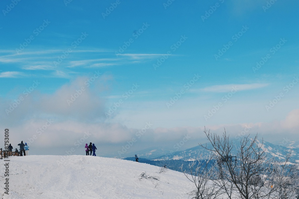 winter landscape with mountains and sky