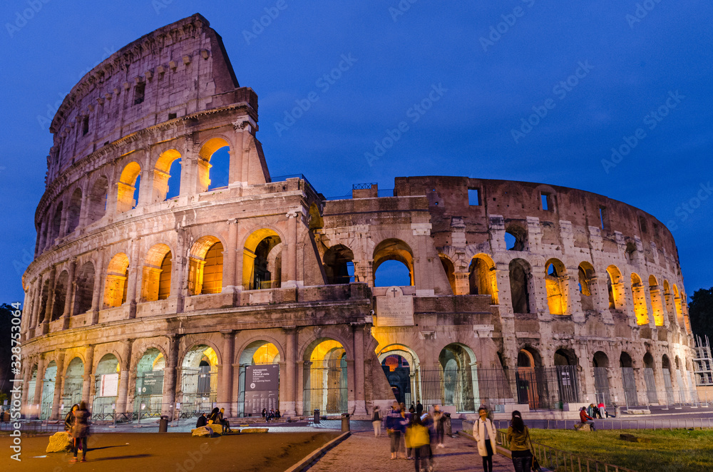 May 23, 2015 Rome, Italy: Magnificent view of famous Roman Colosseum during evening exterior in Rome Italy