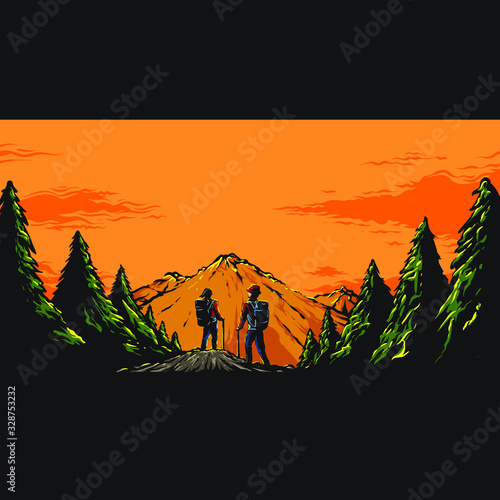 Hiking Mountain Landscape Illustration