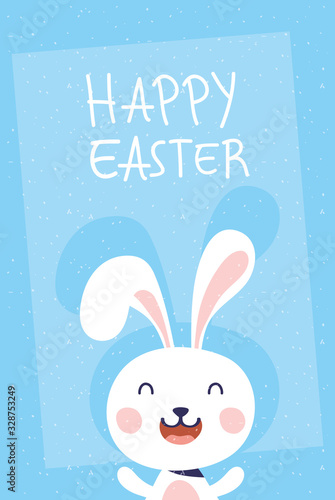 happy easter celebration card with lettering and rabbit