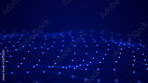 Abstract futuristic blue background. Big data visualization. Digital dynamic wave. 3D rendering.