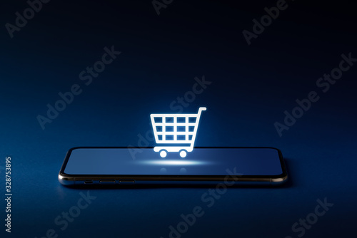 Online shopping icon on smart phone for global concept