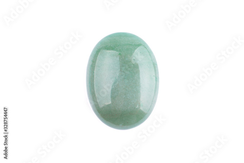 Oval cabochon stone in green on a white isolated background