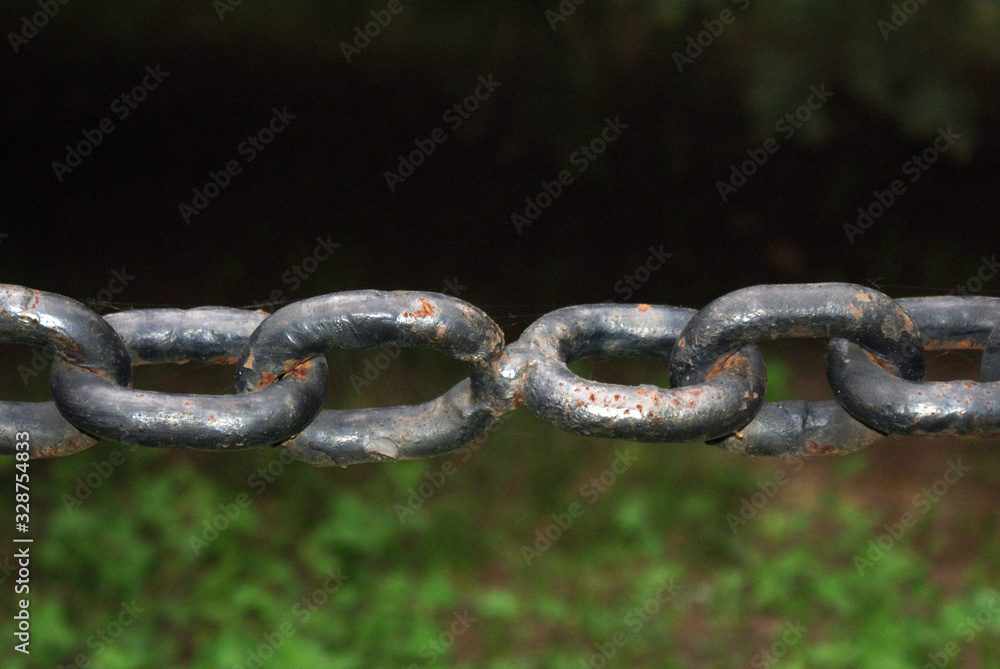 Forged chain, a fence in the park, St. Petersburg, Russia.