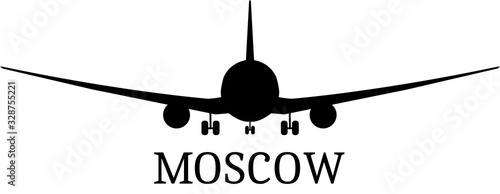 Photography Black silhouette of an airplane on a white background