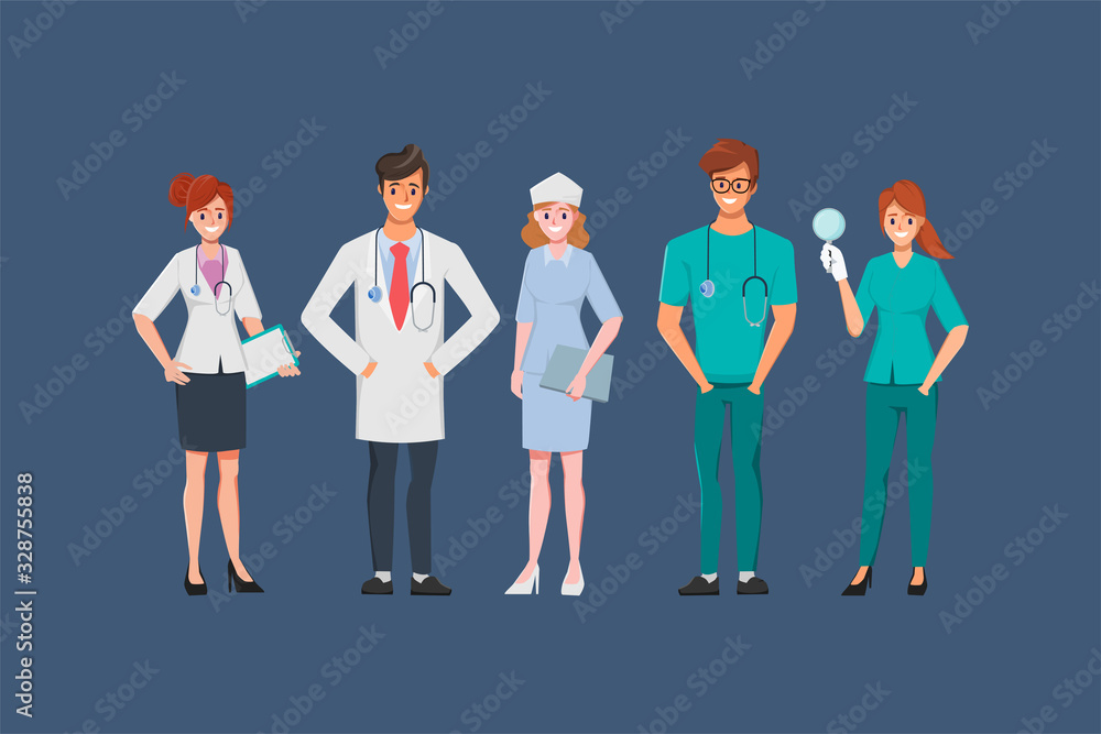 Obraz premium Doctor character set for medicine. Healthcare medical people in hospital animated.