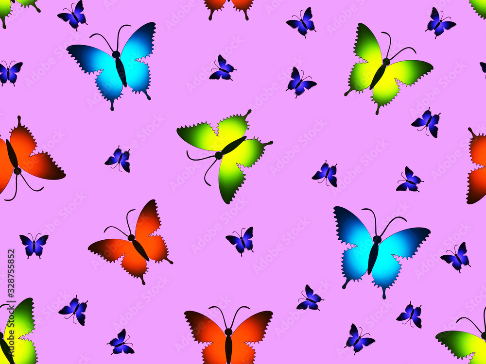 butterflies in a repeating pattern on a violet background