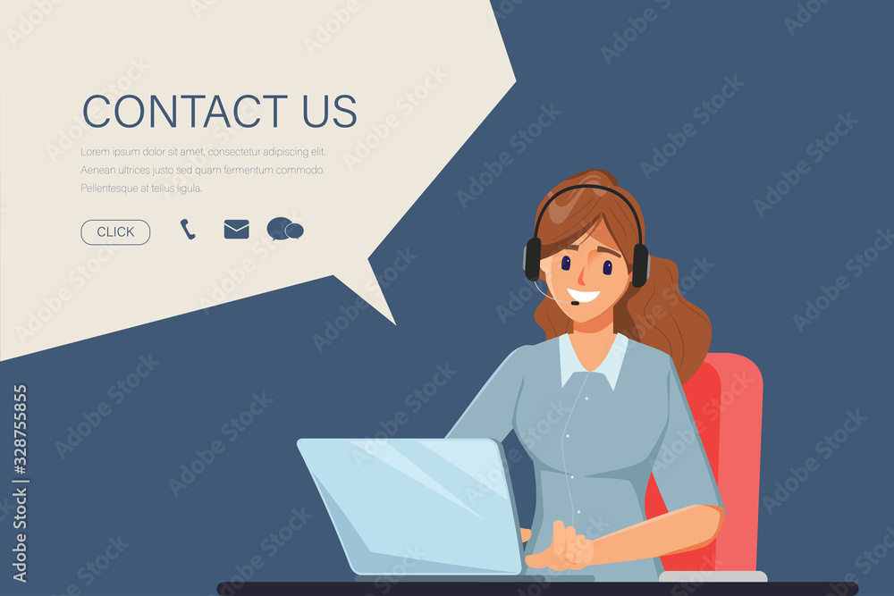 Character of businesswoman in Call center job. Animation scene for motion graphic. Contact us link on website information. Character of businesswoman in Call center job. Animation scene for motion graphic. Contact us link on website information.
