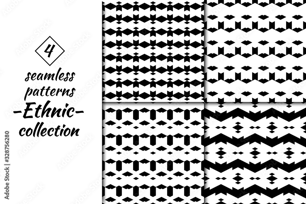Seamless patterns collection. Rhombuses, pickets, chevrons, forms backgrounds set. Diamond shapes ornaments